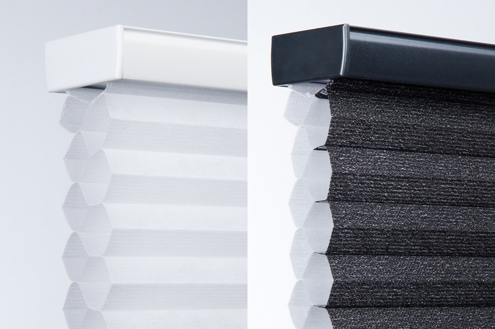 ハニカムエコスクリーンのレールカラーラインナップ写真（白と黒）